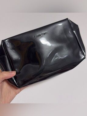 New Lancome black patent leather clutch makeup bag/ cosmetic travel bag